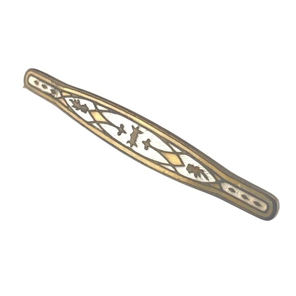 Vintage Art Deco Cloisonné Bar Brooch With Intricate Geometric Design Warm Tones - Picture 1 of 11